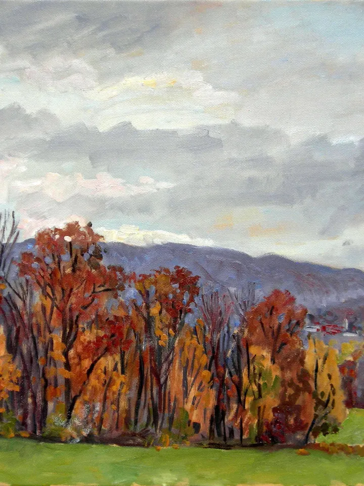 Original Autumn Landscape Painting -October Rain/Berkshires- 16x20 Oil on Canvas, American Plein Air Impressionist Fine Art
