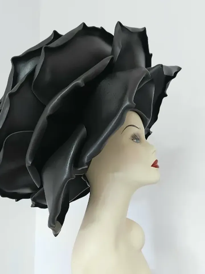 Black rose hat Giant gothic rose headdress Statement headpiece Steampunk Halloween outfit night club, theatrical performances, fashion shows