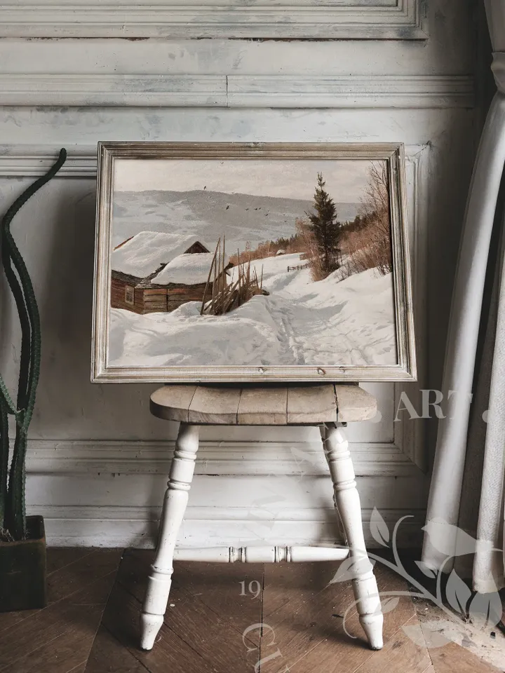 Scandinavian Wall Art Vintage Winter Print, Landscape painting, Rustic Home Decor, PRINTABLE Digital | 222