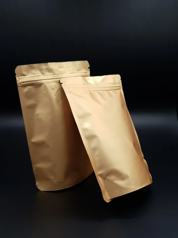 MATT GOLD Mylar Stand Up Pouches with Valve option Resealable Coffee Bags, Compostable Bag Mylar Foil Coffee Pouch Food Bag With Zip Bag