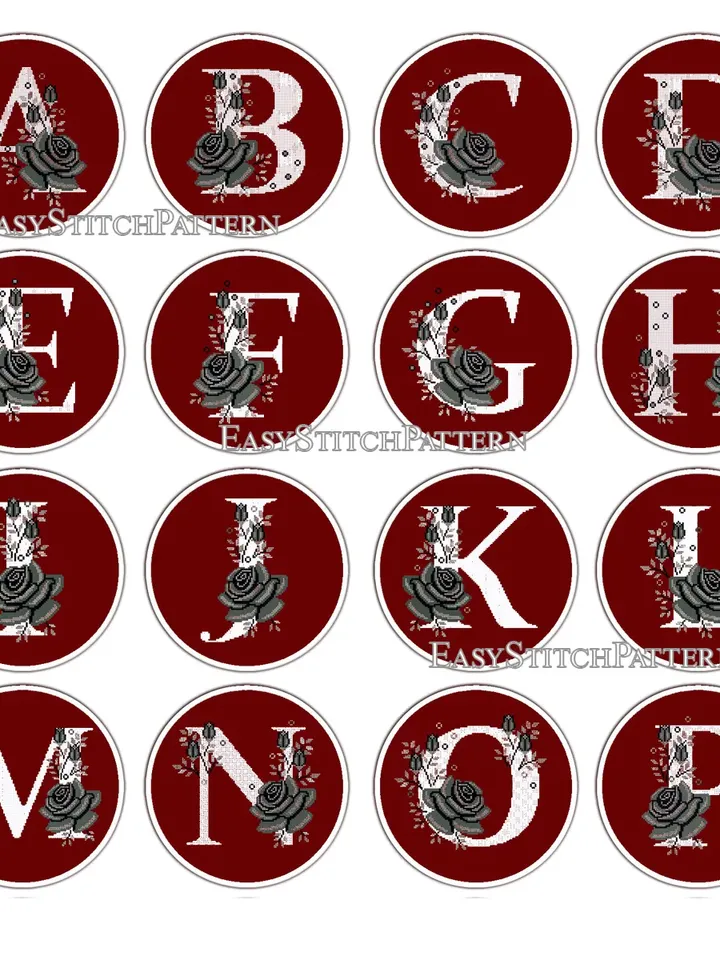 Monogram cross stitch pattern DIY Letter A cross stitch Roses cross stitch Gothic