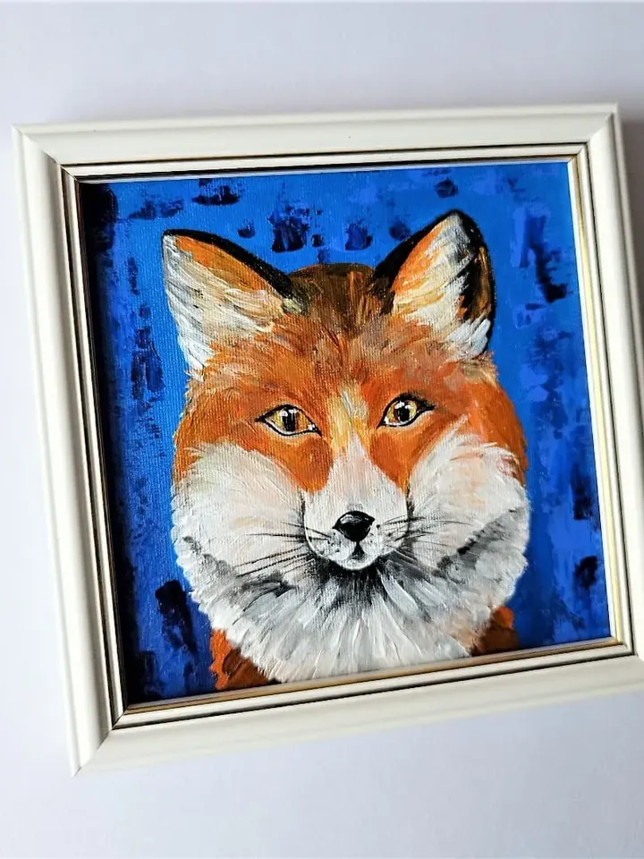 Red fox painting acrylic animal art funny