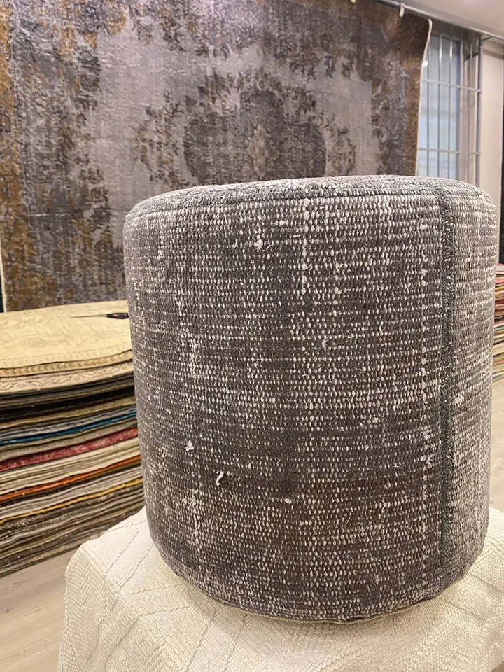 BohoCozy: Handmade Patchwork Ottoman Pouf, Bohemian Kilim Rug, 35x40x35cm for a Cozy Home Decor .
