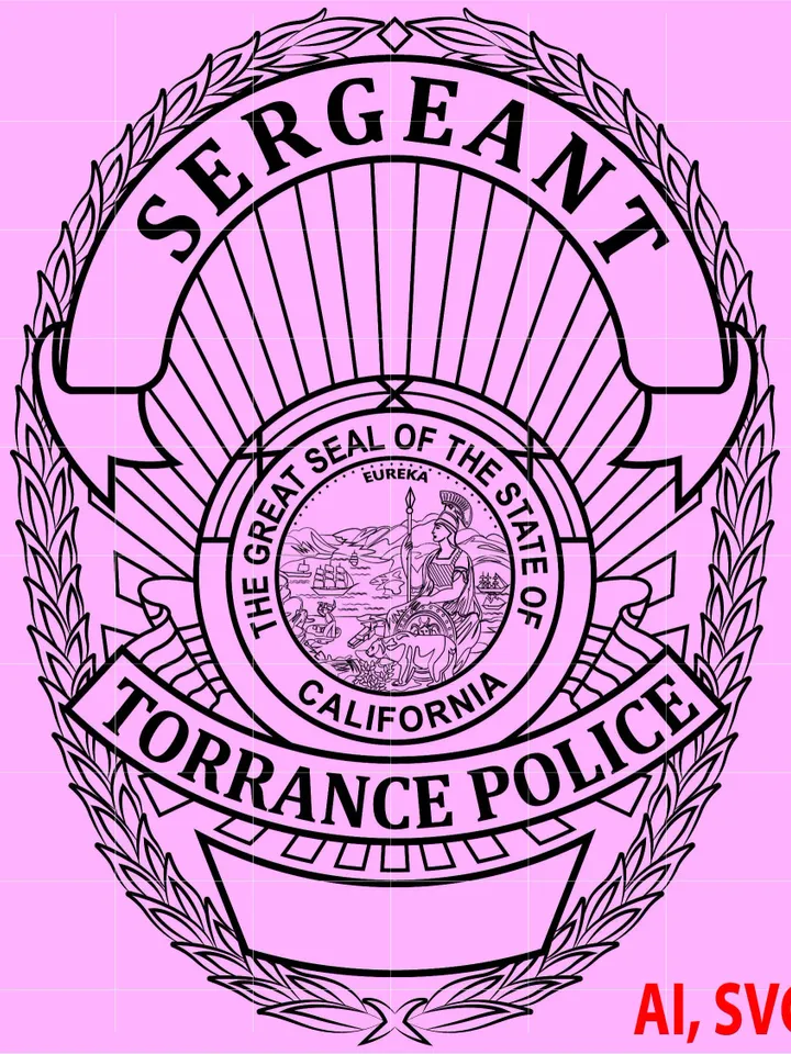 State of California Torrance Police Sergeant Badge, Logo, Seal, Custom, Ai, Vector, SVG, DXF, PNG, Digital