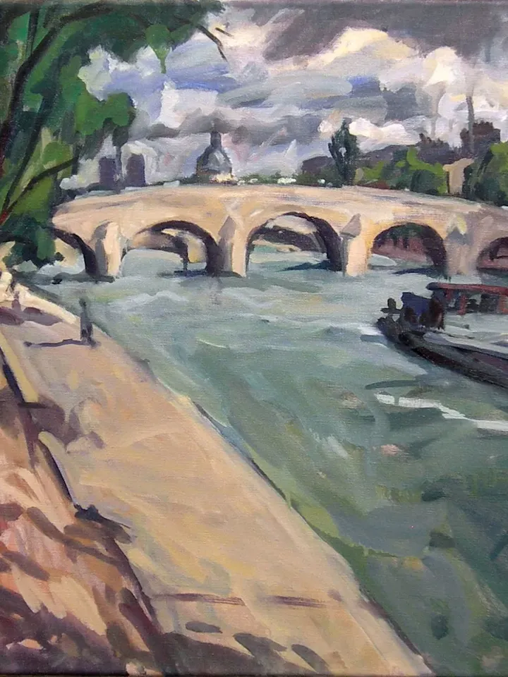 Original Paris Landscape Painting -The Seine- 20x24 Oil on Canvas, Large Impressionist Plein Air Cityscape, Signed Original Realist Fine Art