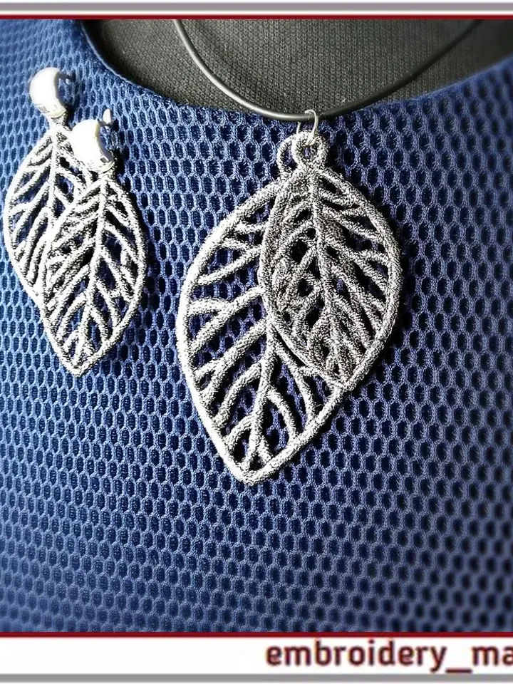 In the hoop FSL Embroidery design earrings pendant in a leaf 2