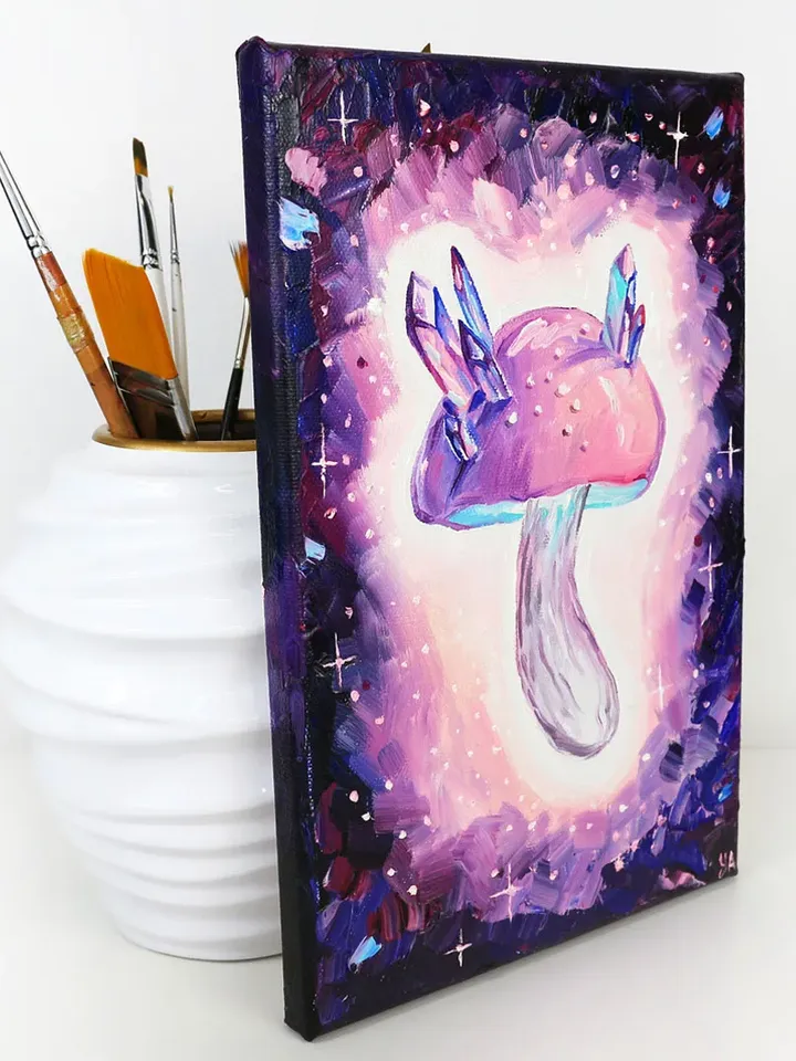 Mushroom Painting Magic Mushroom Original Art Fly Agaric Oil Painting on Canvas Fairytale Artwork Fantasy Wall Art