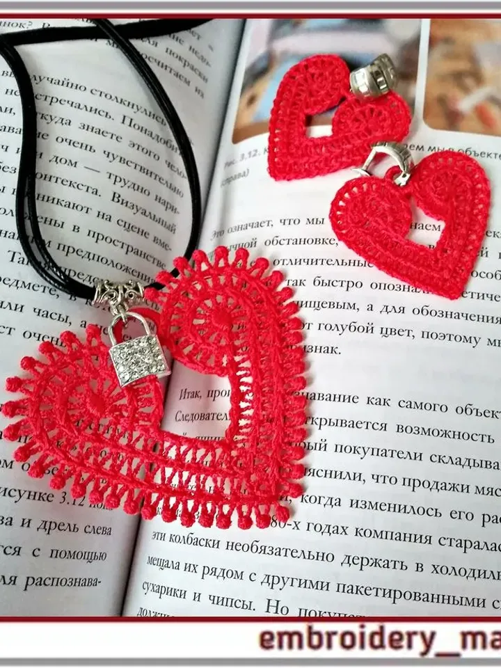 FSL Heart Jewelry Embroidery designs Earrings and pendant