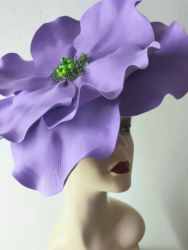Giant Violet flower hat Kentucky Derby fascinator, Bridal headband, Wedding Accessory, Church hat, Retro style