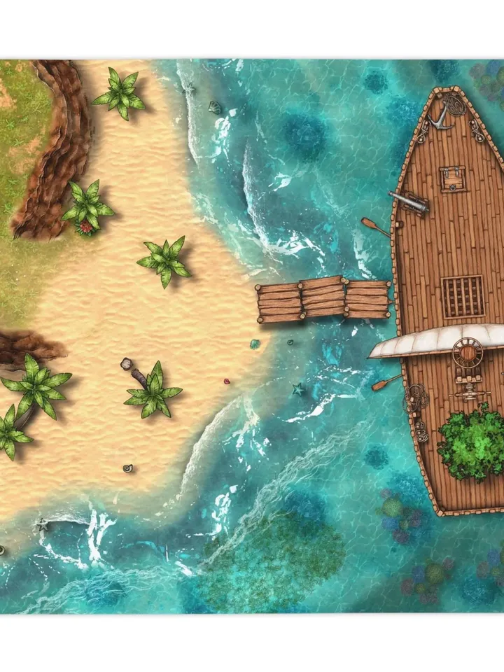 TTRPG Wargame Beachside Terrain Cloth | Tabletop Roleplaying Game Table Cover, RPG Miniatures, Gift for Dungeon Master, DnD Dice Map