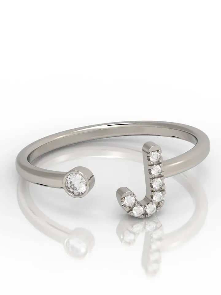 14K Gold Diamond 0,20 Ct G VS Initial Ring Letter Ring for Women Letter J Minimalistic  Trendy Gift for Her Anniversary Valentines Dainty