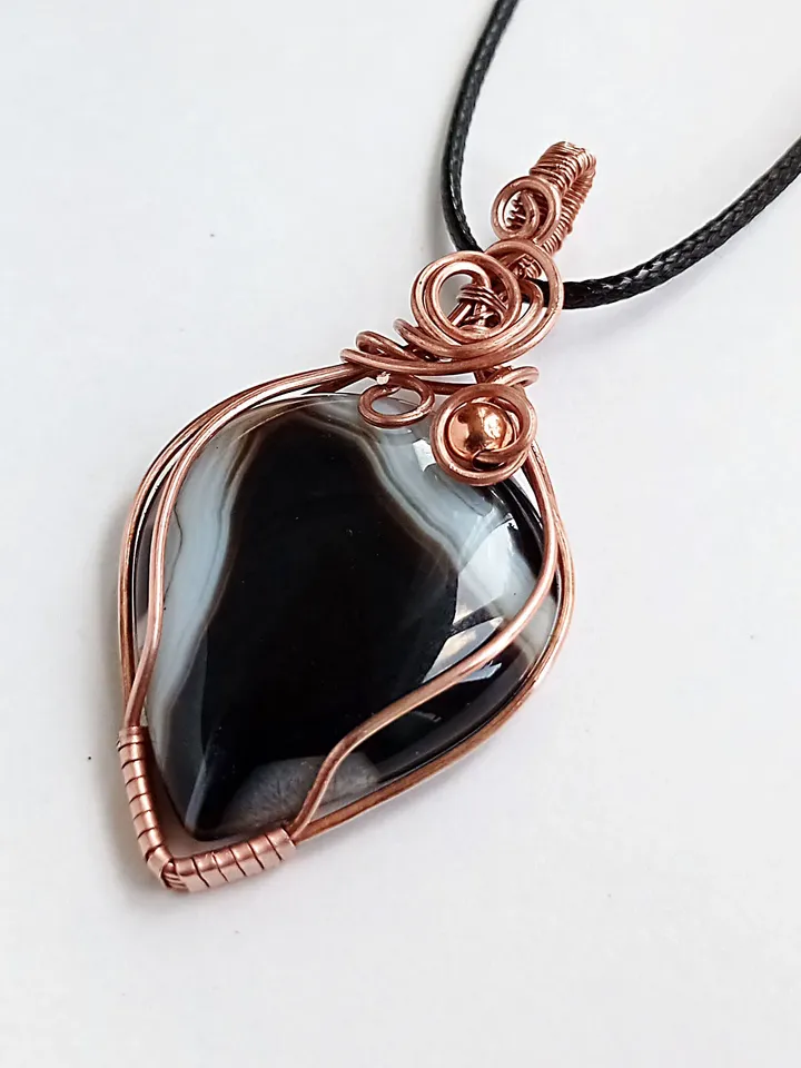 Black Agate Wire Pendant, Crazy Wire-braided Agate, Agate Necklace