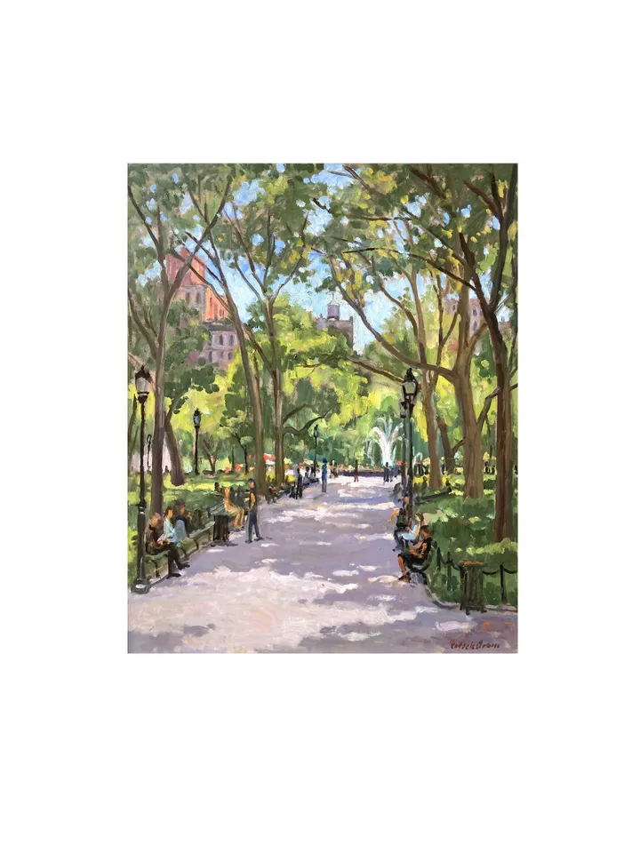 New York Cityscape Painting - Spring Morning/Washington Square/NYC - 16x20 Oil on Panel, Plein Air Impressionist Fine Art, Signed Original
