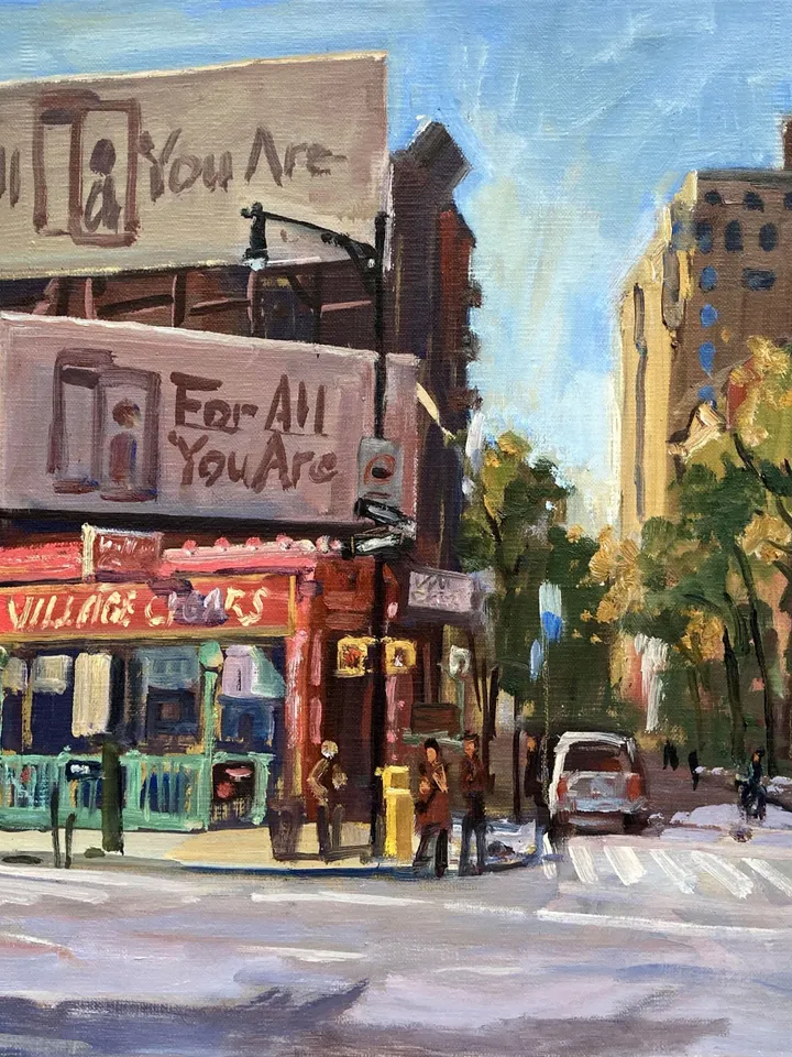 Village Cigars/West Village/NYC- Large Original New York Cityscape Painting, 16x20 Oil on Linen, Contemporary Impressionist Fine Art