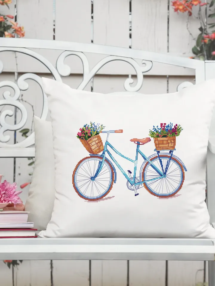 Bicycle Cross Stitch Pattern, Flower Cross Stitch, Summer bike Cross Stitch, Bicycle Lover Cross Stitch, PDF Instant Download