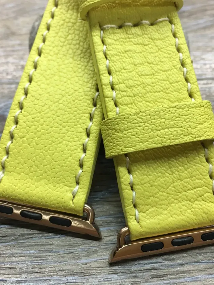Valentines Day Gift Ideas, Yellow Genuine Leather Apple Watch Ultra 49mm 45mm Series 8, Apple Watch Band, Smart watch Straps for Apple SE