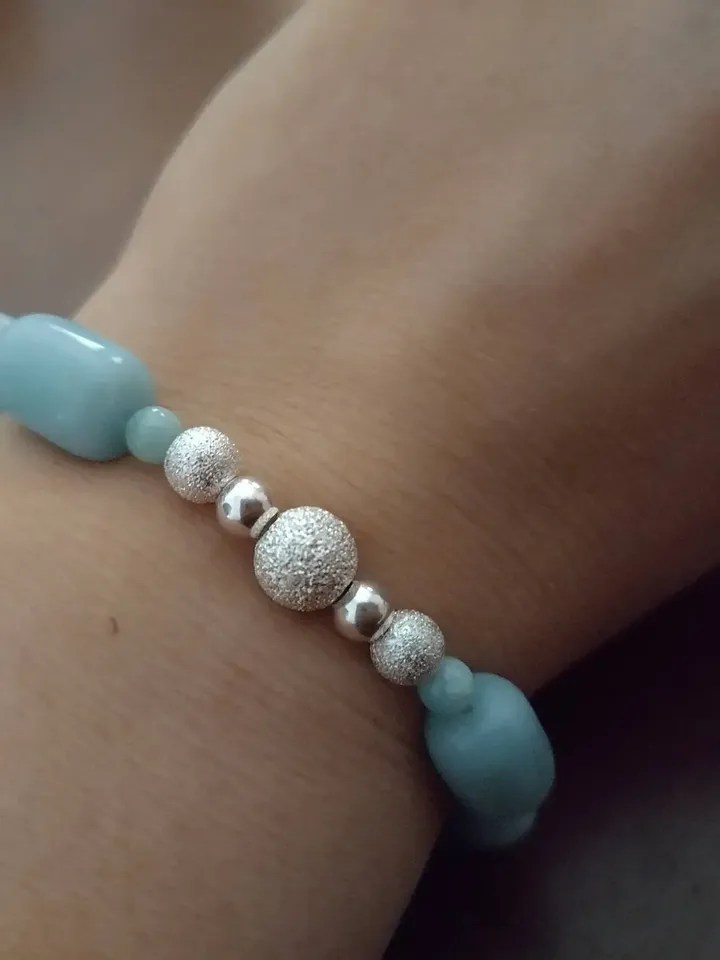 Elastic bracelet with amazonite and sterling silver