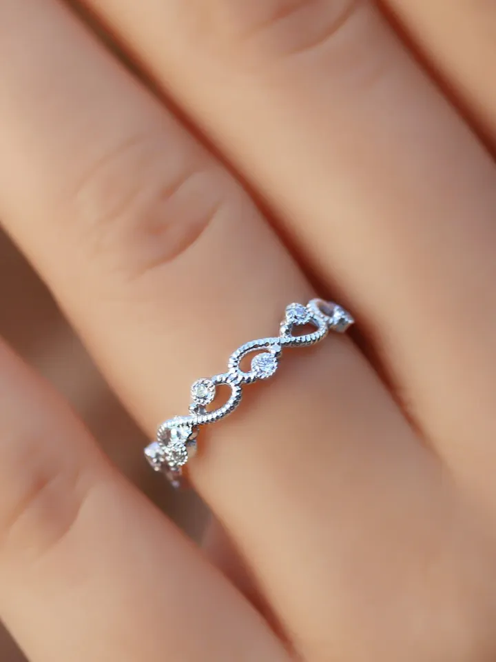 INFINITY SHAPE RING | Tiny Diamond Stacking Dainty Gold Ring | Women Promise Ring | Modern Wedding Band | 14k Solid Gold Bridal Jewelry