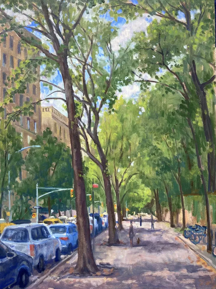 Large New York Cityscape Painting - Along Fifth Avenue/NYC - 18x24 Oil on Canvas, Plein Air Impressionist Signed Original