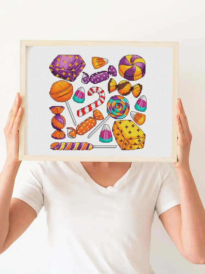 Halloween Cross Stitch Pattern, PDF Instant Download, Halloween Candy Pattern, Cross Stitch Embroidery, Halloween Candy Cross Stitch