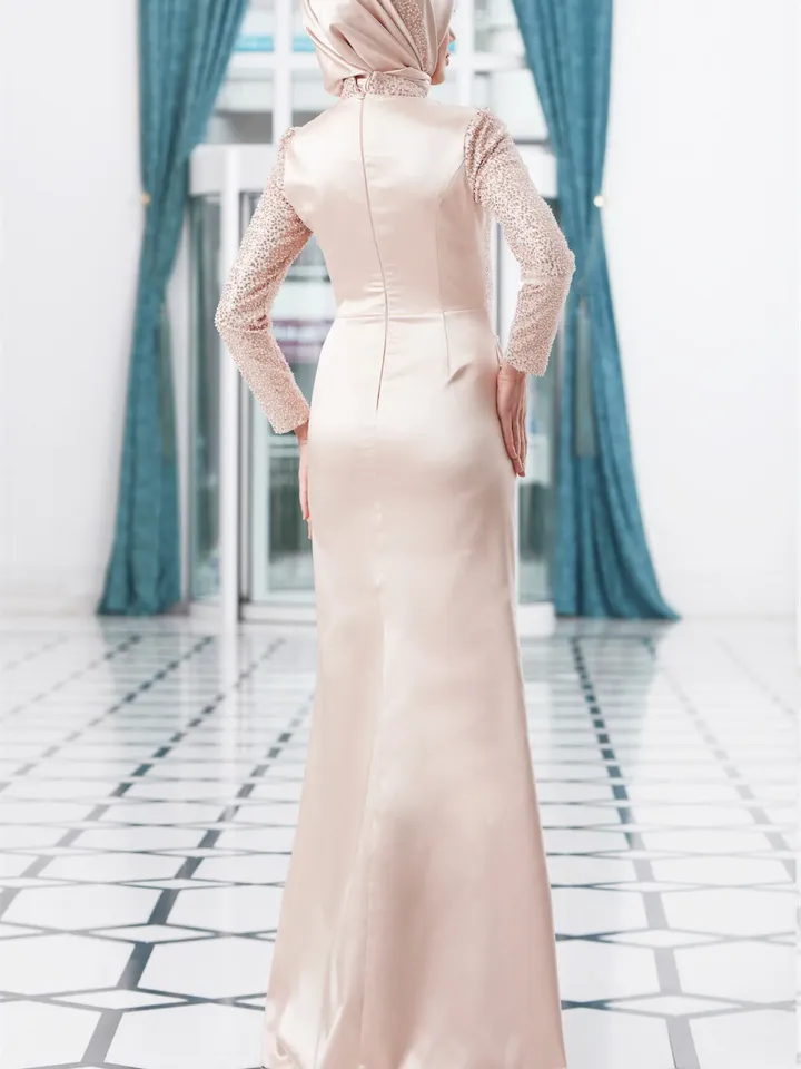 AHUNARE HIJAB - Balık Saten Salmon Satin Mermaid Wedding Dress, Muslim Evening Gown, Nikah, Islamic Wedding, Engagement, Bridesmaid,