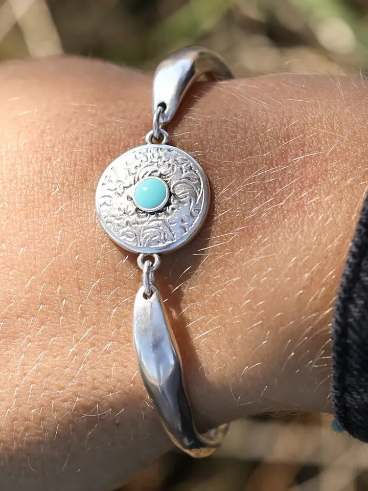 Cool Boho Turquoise Bracelet, Stacking Wristband Bracelet, Bohemian Jewelry for Women, Turquoise Ethnic Gipsy Coin Charm, Gifts for Her