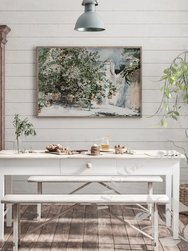 Orange Tree Art Print Watercolor Painting, Farmhouse Kitchen Decor, Vintage Printable Digital Downloadable | 172