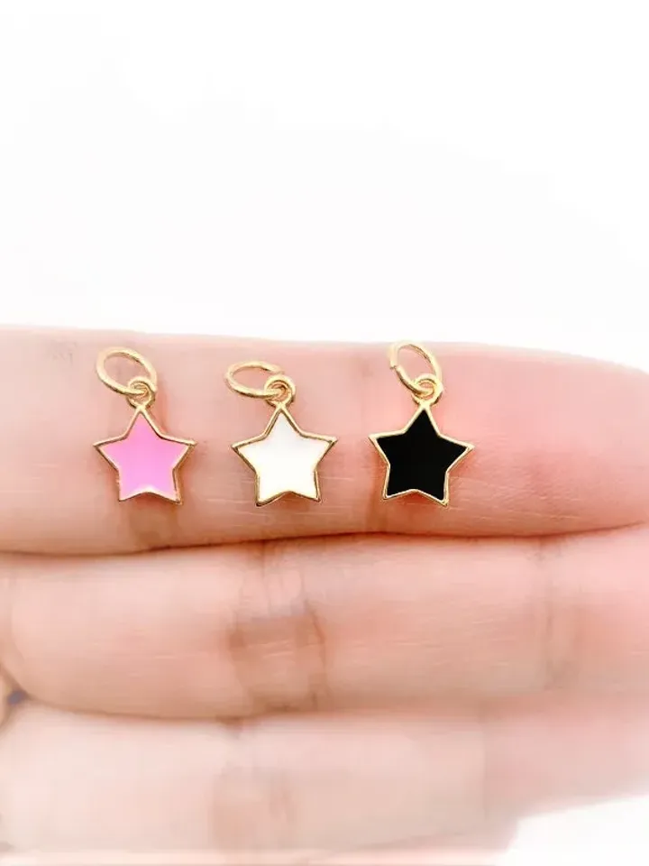 Silver Star Charm, Enamel Star Charm, Celestial Charms, 925 Sterling Silver Charms, Christmas Stars, Celestial Jewelry, Enamel Jewelry