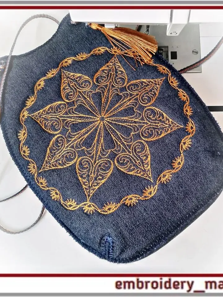 In the hoop Embroidery design quilt Handbag with pattern mandala