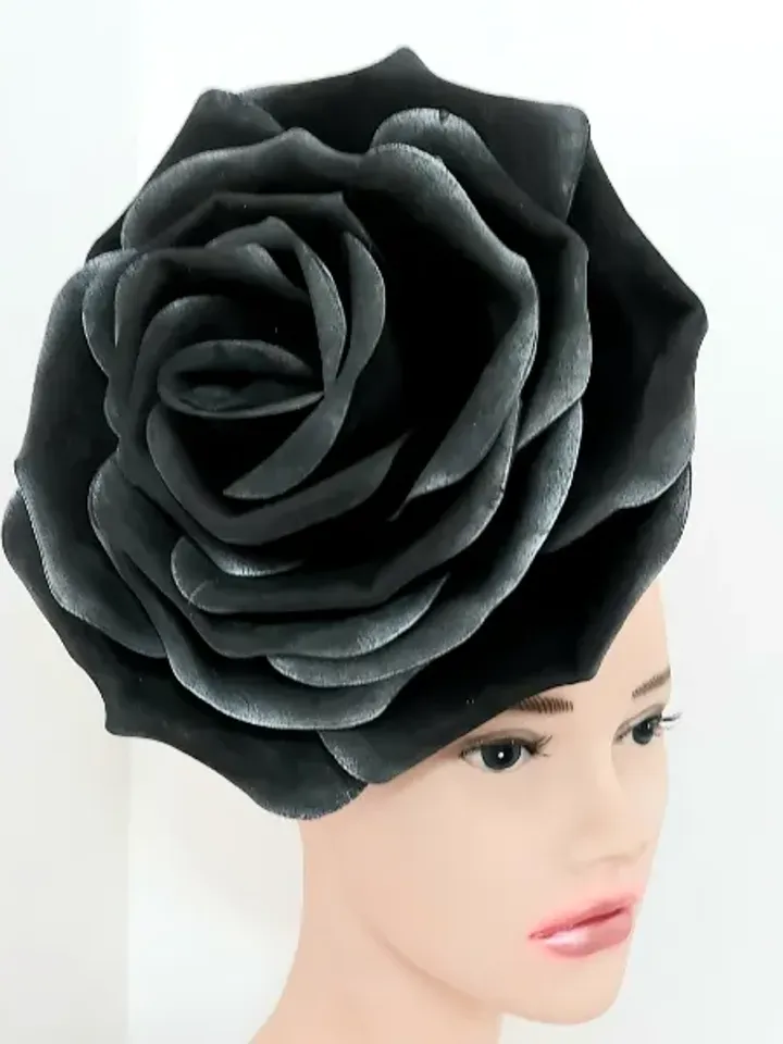 Black Snow Rose Fascinator Magic Flower Hair Clip Wedding Headband Church Hat Halloween Gothic style