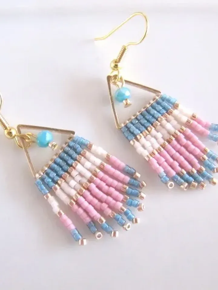 Handwoven Miyuki earrings, micro macrame hippie style fringed earrings, fringe earrings, miyuki hanging earrings, Christmas gift friend