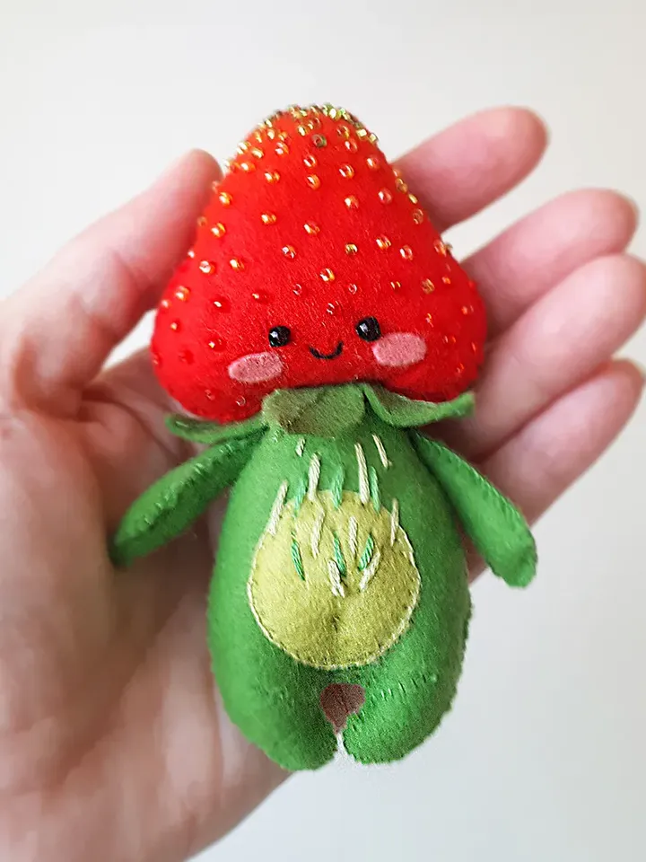 Strawberry toy stuffed and plushies patterns, Felt strawberry cute decor for nursery
