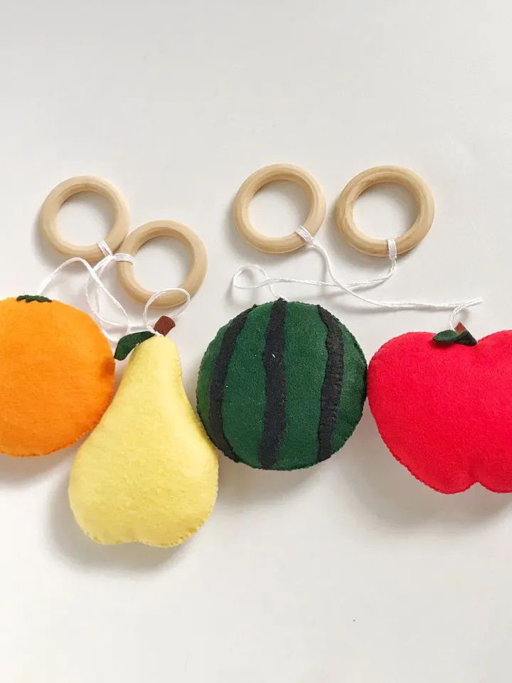 Baby gym hanging toys fruits, Felt baby gym toys, Wooden play gym toys, Activity gym toys
