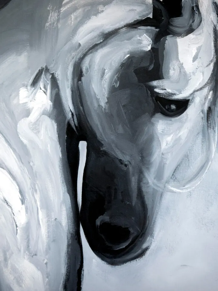 Horse Painting on Canvas, Horse Portrait,Extra Large Horse Painting, Black and White Horse Painting, Handmade Horse Artwork,Horse Lover Gift