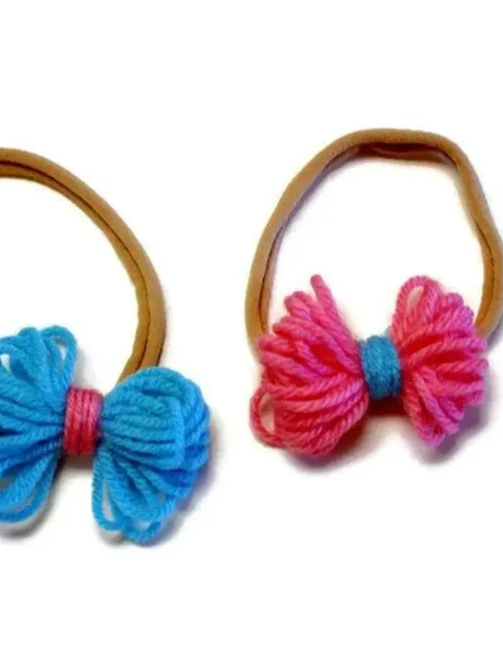 Spring Themed Hair Bow Set, Pink and Blue Outfit Accessories, Baby Blue Photoshoot Props, Baby Girl Gifts, Newborn Baby Nylon Band Headbands