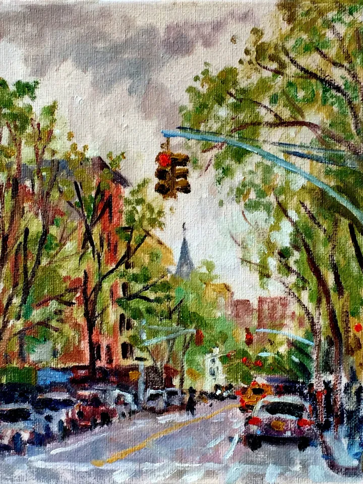 8x10 East Village Cityscape Painting -Up Avenue A/NYC- Oil on Canvas, New York Urban Impressionist Fine Art, Signed Original Landscape