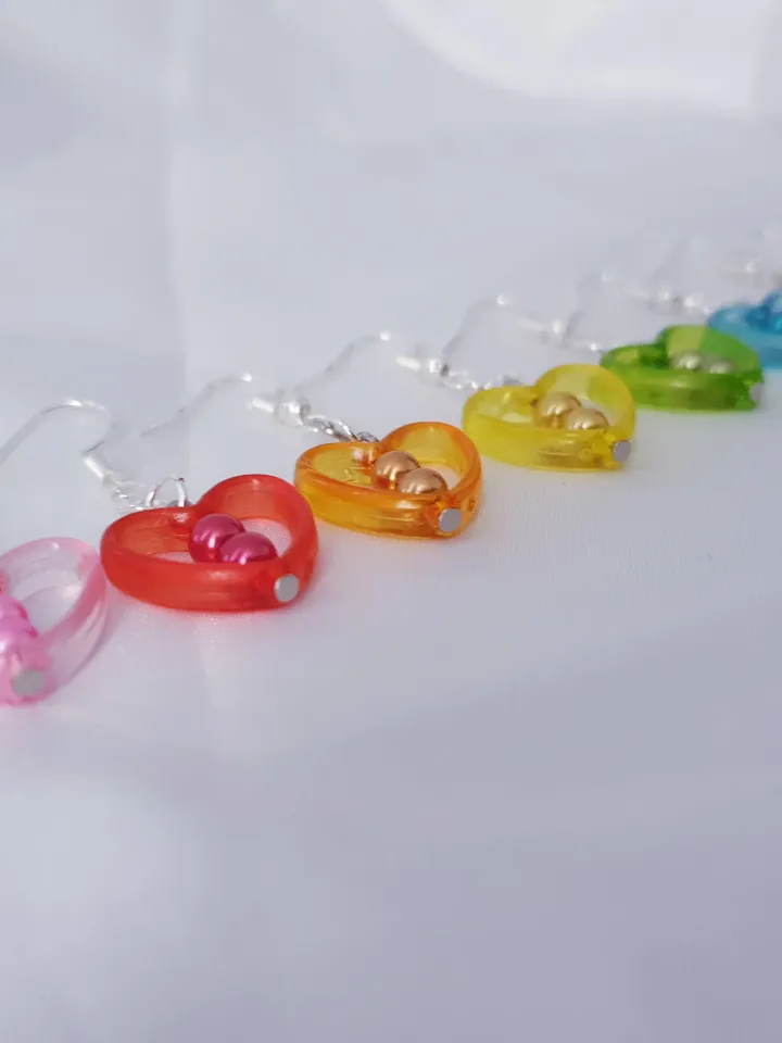 heart beaded earrings gift for her colourful earrings cosplay earrings heart earrings minimalist earrings