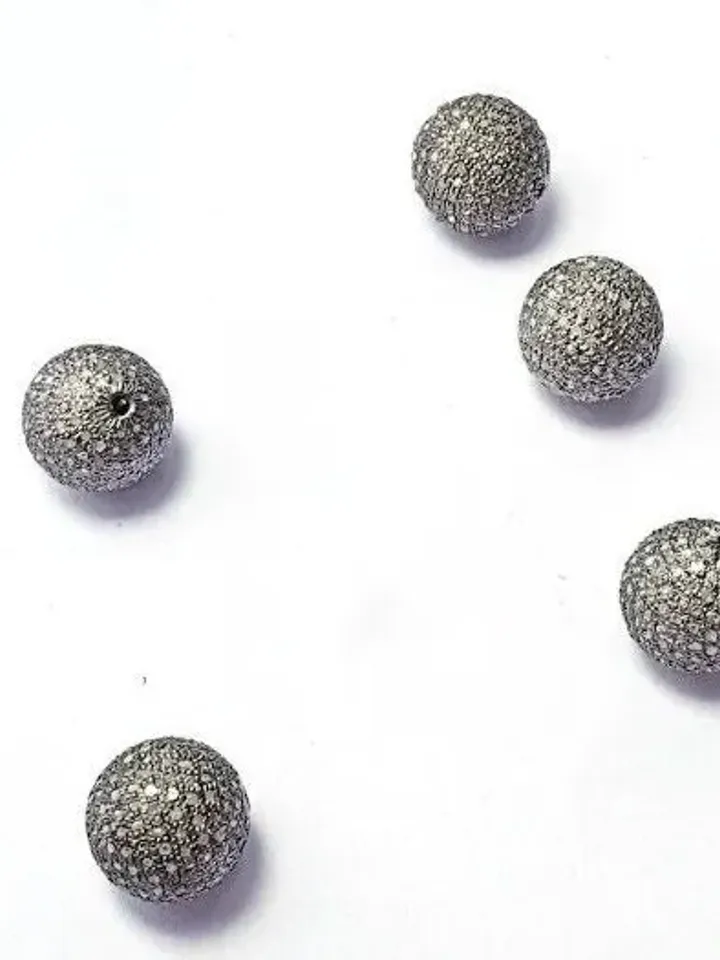 Pave Diamond Beads, Pave Beads, 4/6/8/10/12/14/16MM Round Ball Beads, Sterling Silver Beads, Jewelry Beads, Spacer Beads, Connector Beads