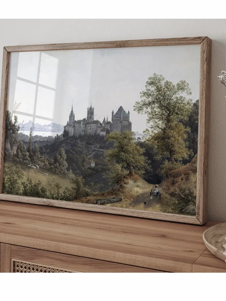 Vintage European Castle Landscape Wall Art, French County Painting, Printable Decor Digital Download | 382