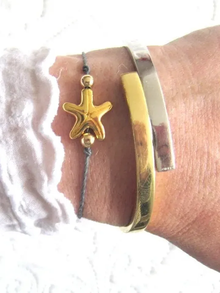 Starfish bracelet, maritime bracelet with golden starfish hippie style, Ibiza bracelet boho style, friendship bracelet gift, nautical band