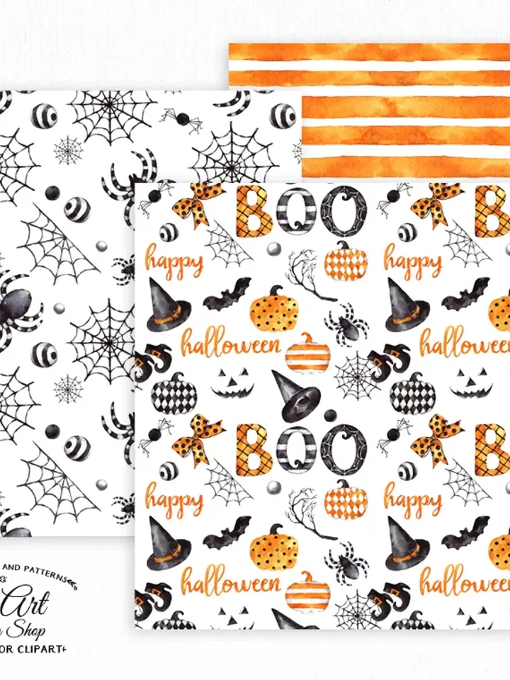 Watercolor Digital paper pack. Happy HALLOWEEN. Fall. Download Seamless Patterns. Digital Download. OliArtStudioShop