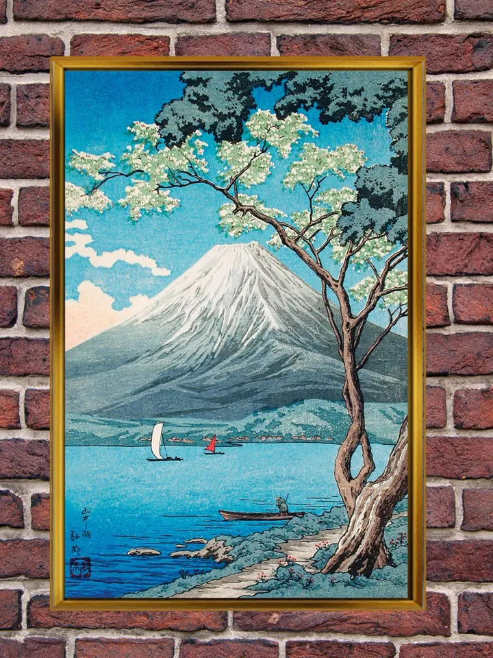 Mount Fuji from Lake Yamanaka,Takahashi Shōtei Japanese Art Print on Canvas,Floating Frame Option,Modern Wall Art,Extra Large CanvasWall Art