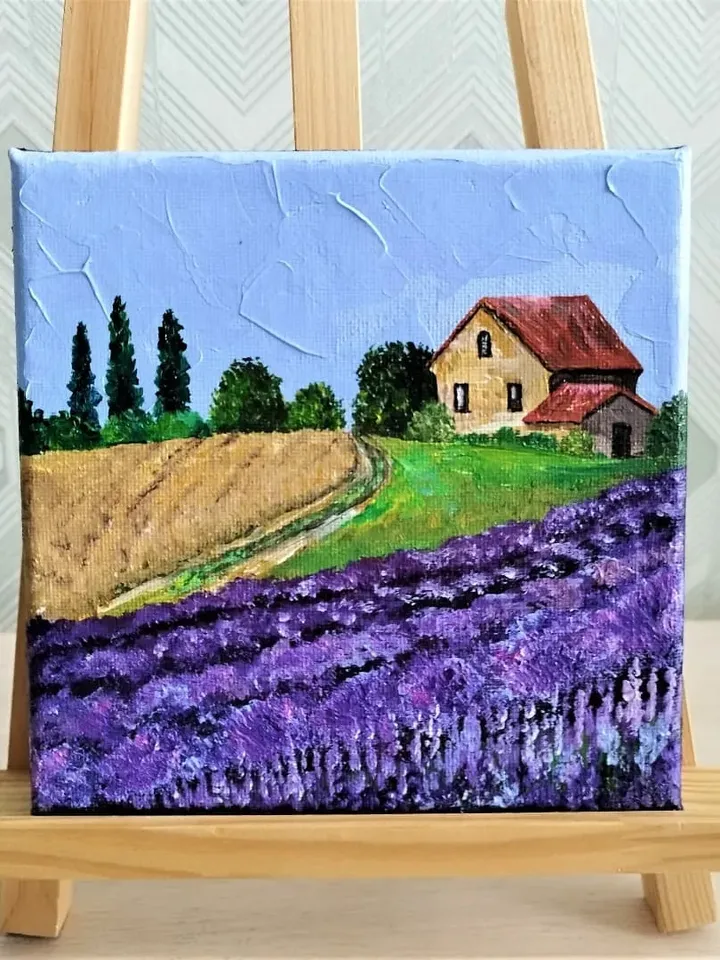 Italian landscape painting lavender wall art impasto $61.00 | Buy ...