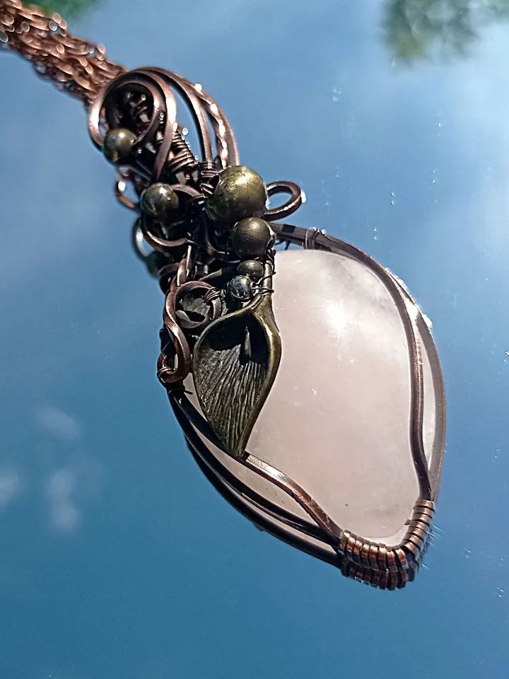 Handmade Necklace with Rose quartz, jewelry for a girls pink prom dress, nice gift for girlfriend