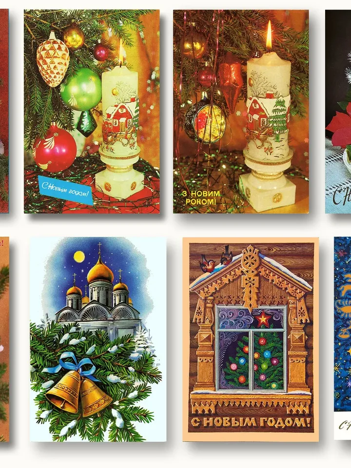 Merry Christmas card kit Digital postcards holiday Printable Christmas cards New Years cards Set of 60 images JPG