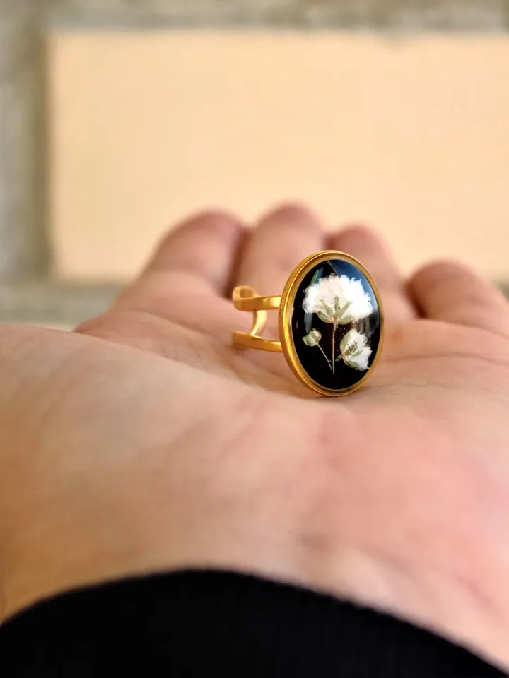 Babys Breath ring Pressed flowers Jewellery Gothic ring gold Gift for sister