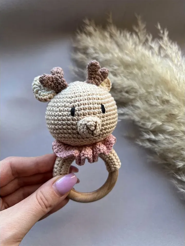 Wooden Baby Rattle Toy - Deluxe Handcrafted Wooden Bunny...