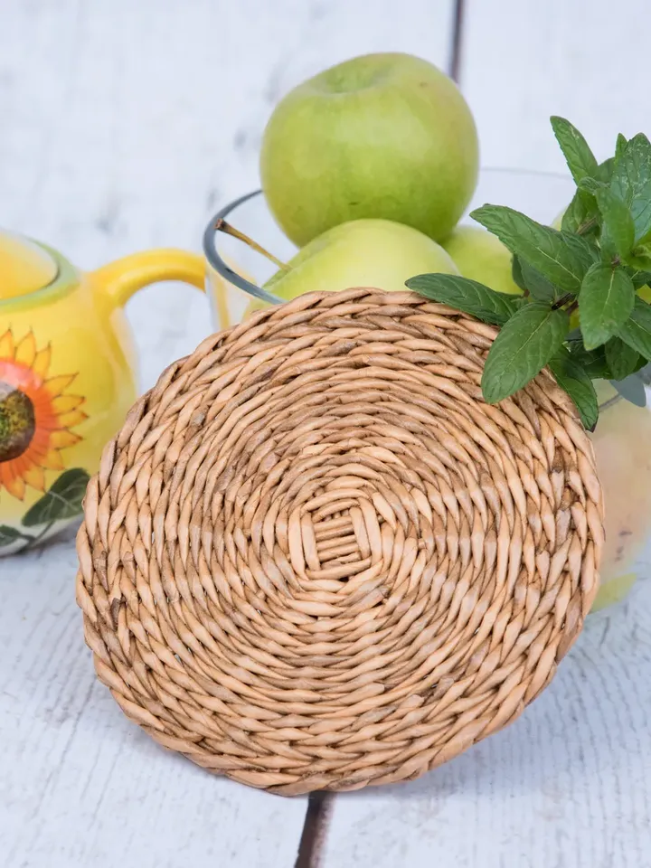 Round coasters. Brown wicker coasters. Handmade tea table mat