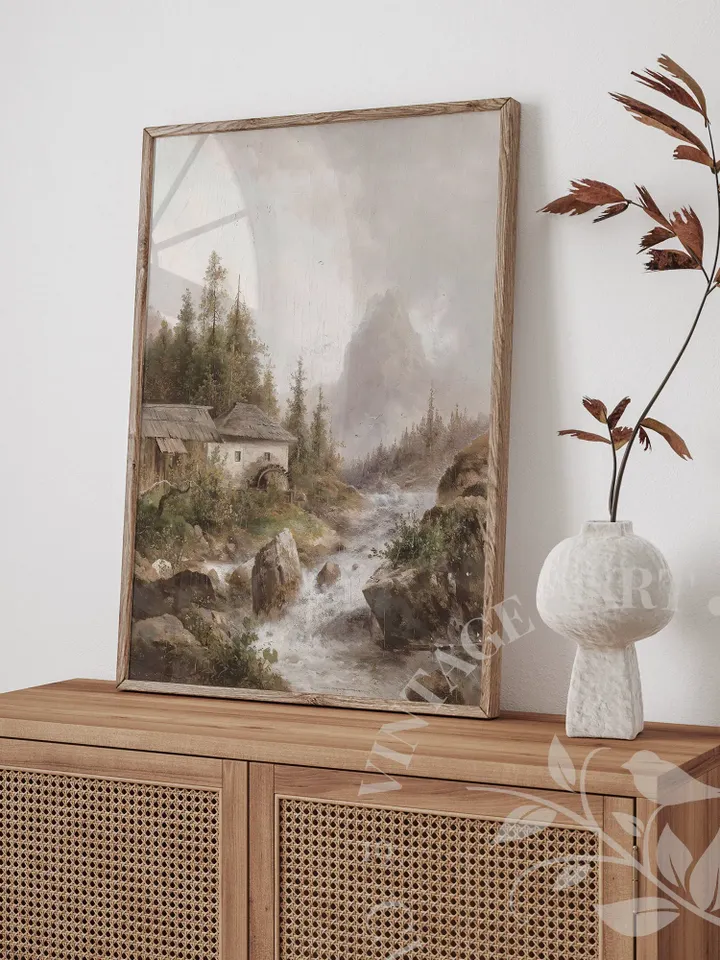 Scandinavian Art Norway Print, Waterfall Painting Norway landscape Art, Vintage Oil Painting PRINTABLE | 17