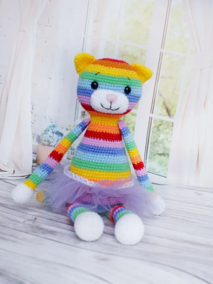 Rainbow cat TO ORDER Cute knitted kitten Funy animal Amigurumi Gift for children Moms favorite cat